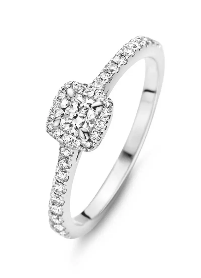 Witgouden ring, 0.45 ct diamant, Hearts & Arrows