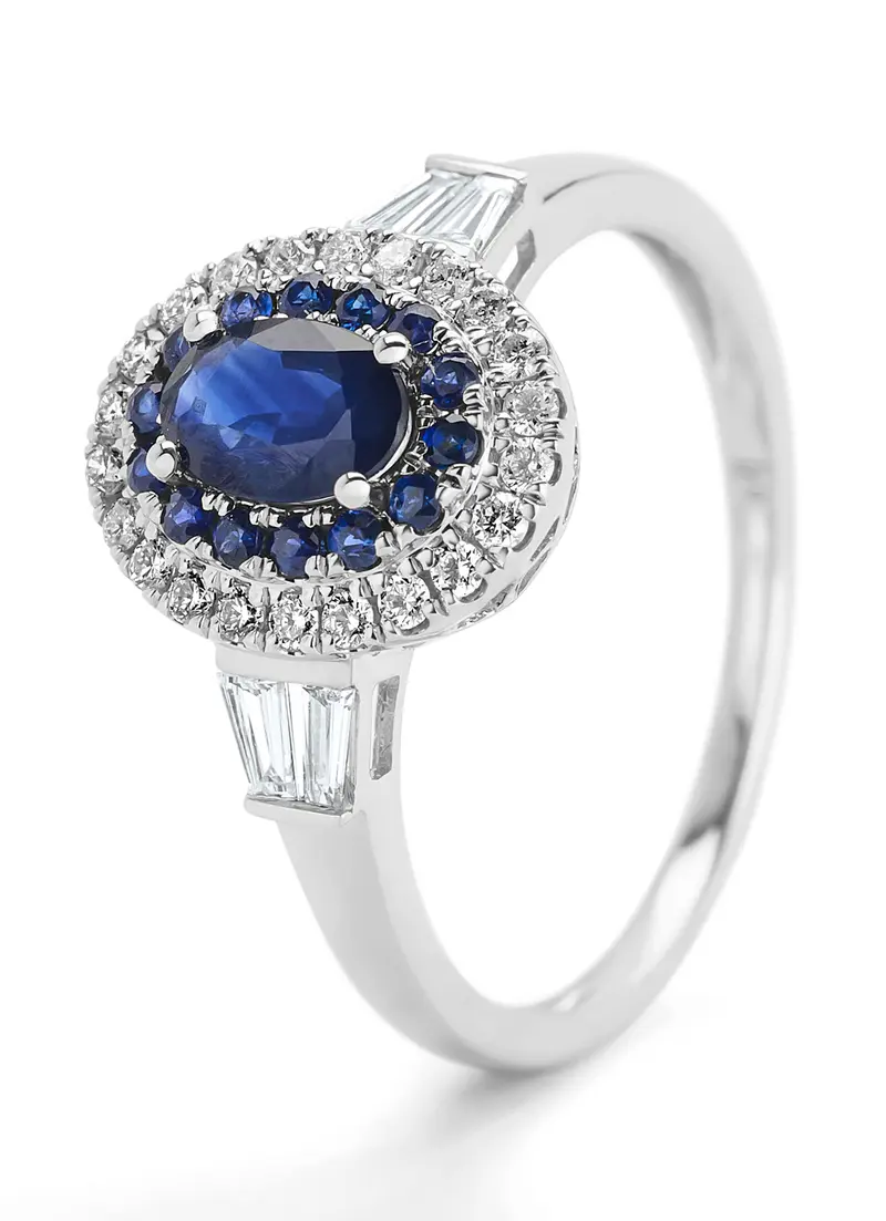 Witgouden ring, 0.65 ct blauwe saffier, Eden
