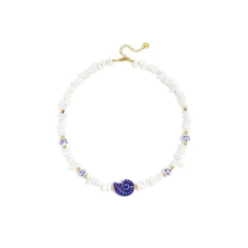 Witte kralen blauwe witte blauwe schelp ketting