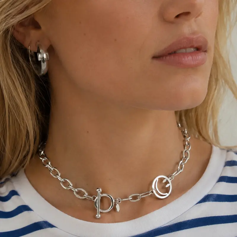 Zilveren chocker ketting met smiley